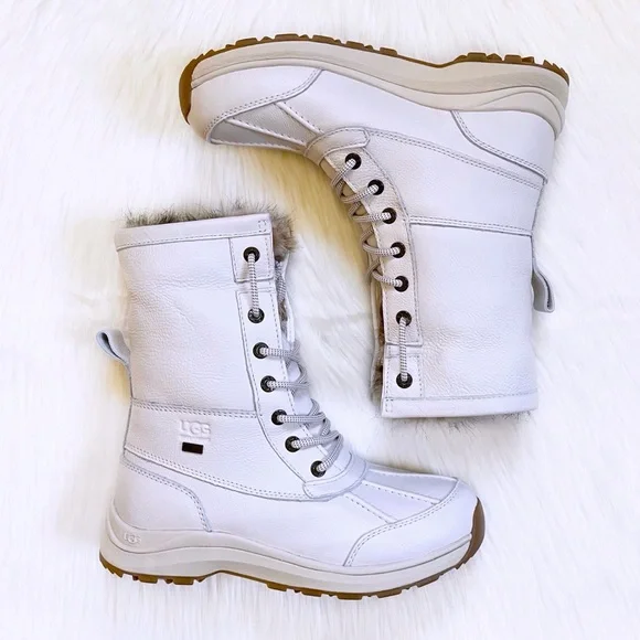 UGG Women’s Adirondack III Tipped Waterproof White Leather Boots - Picture 8 of 10